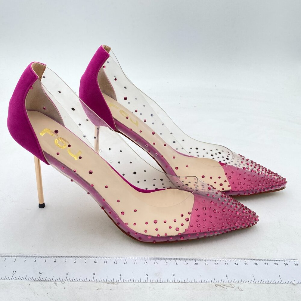 Fsj Fuchsia Studded Pointed Toe Transparent Pumps… - image 4